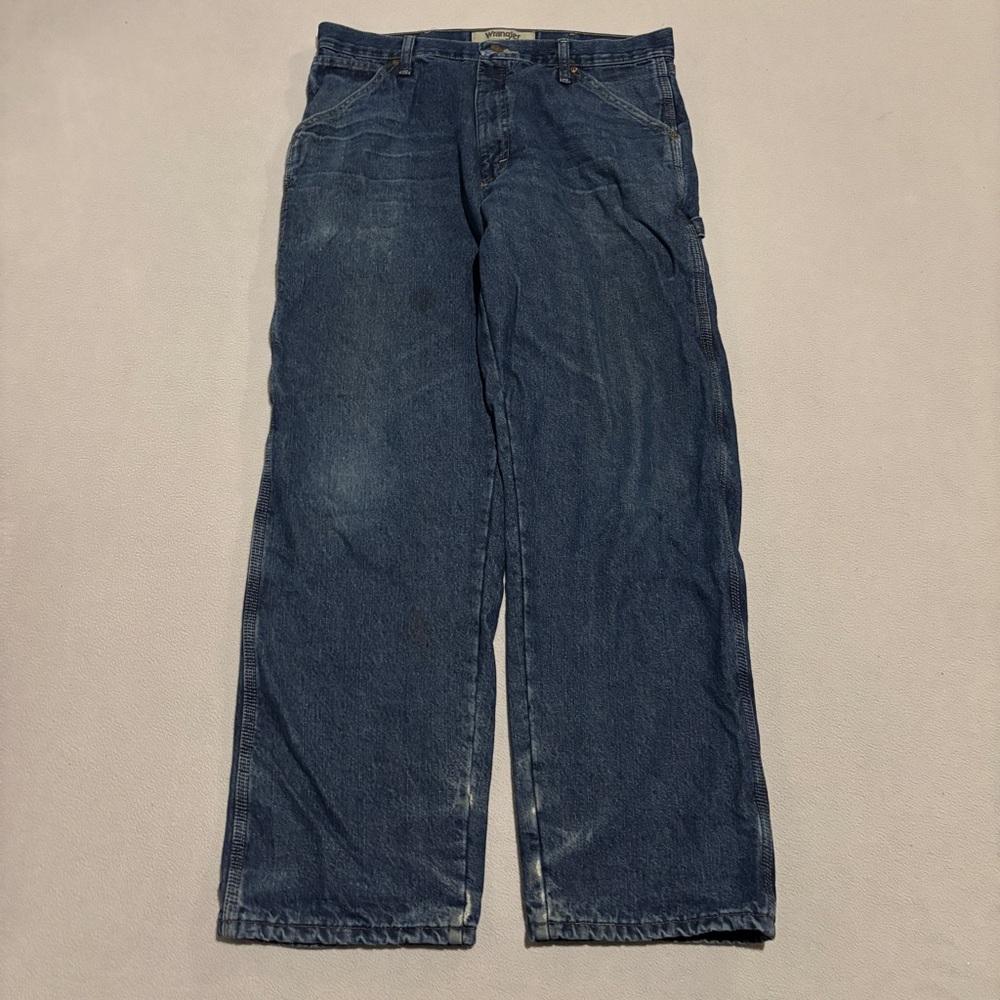 Wrangler Carpenter Jeans 34x32 Blue Fleece Lined Workwear Utility Grunge Casual‎